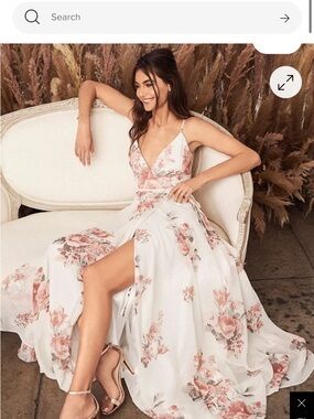 Lulu's White Maxi Dress with Blush Floral Print